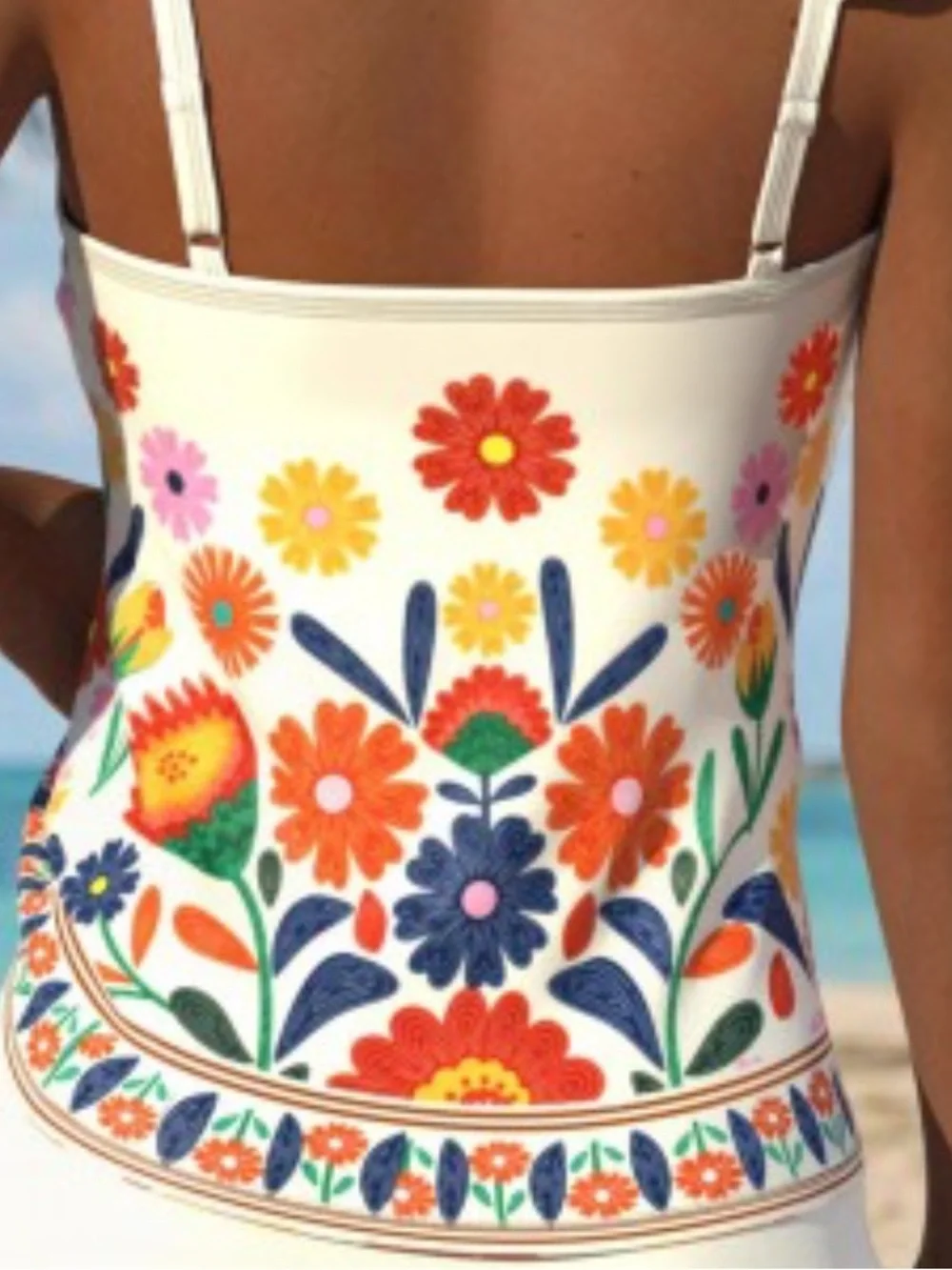 Women’s White Floral Print Tankini Dress Swim Set